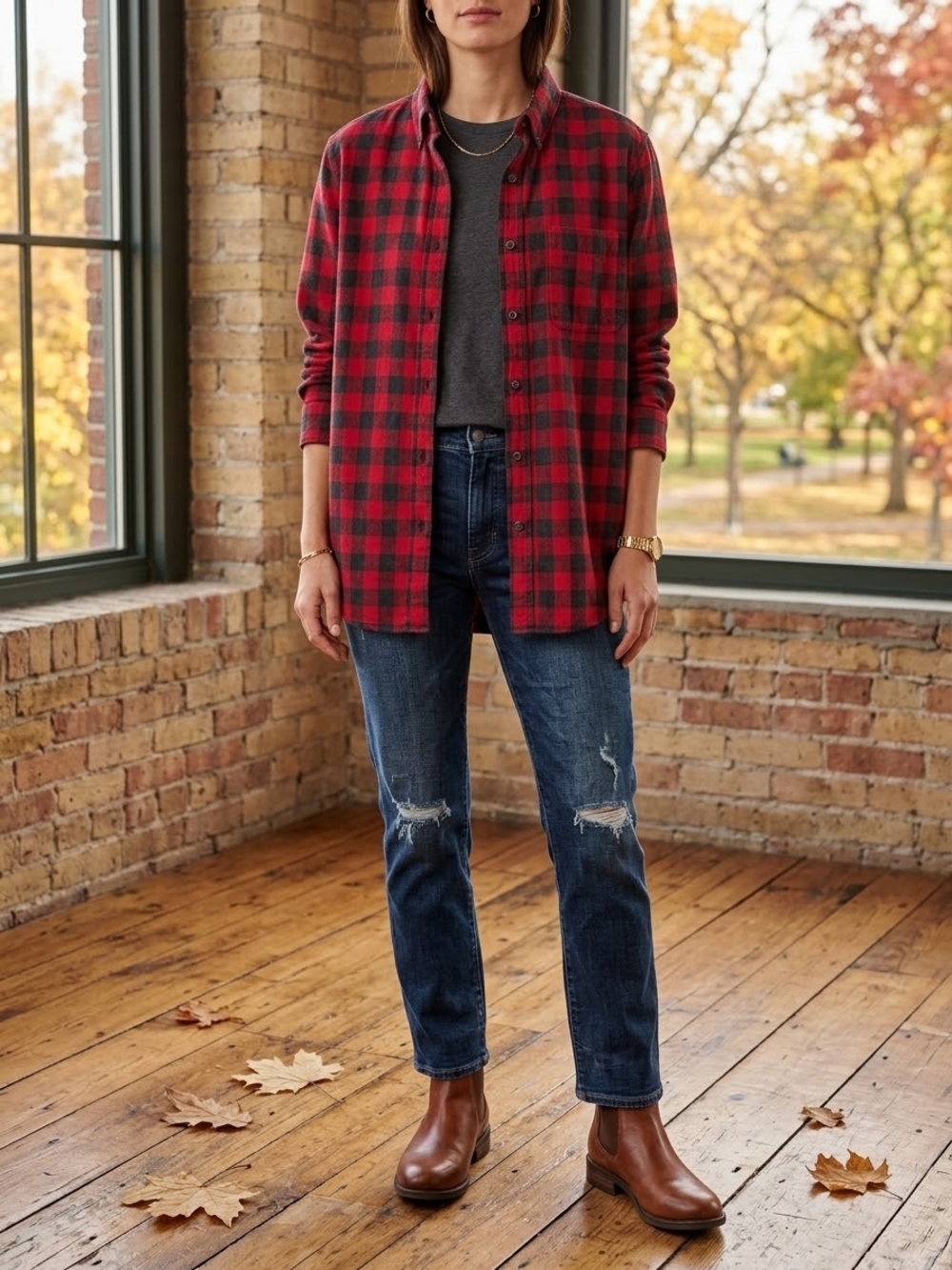 L.L. Bean Scotch Plaid Flannel Shirt Buffalo Check Red Black Women's S